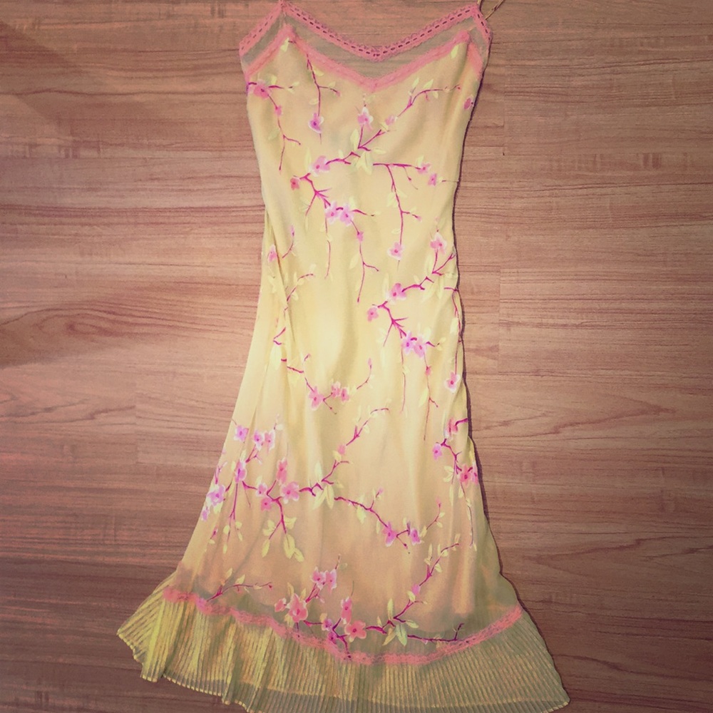 Betsey Johnson Yellow Cherry Blossom Slip Dress